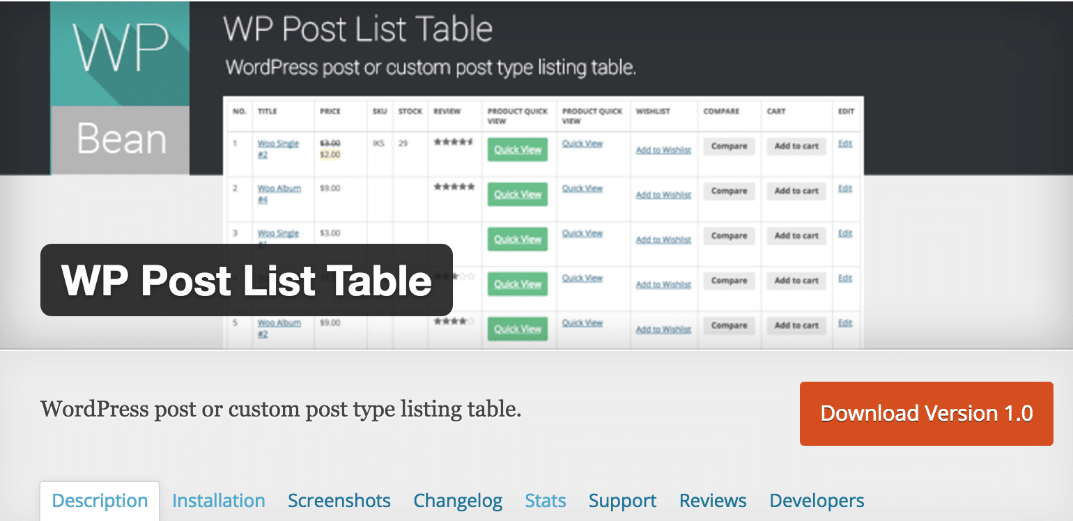 WP Post List Table